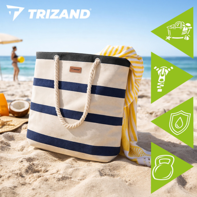 Trizand Grote waterdichte shopper voor strand, picknick en boodschappen met binnenvak en rits