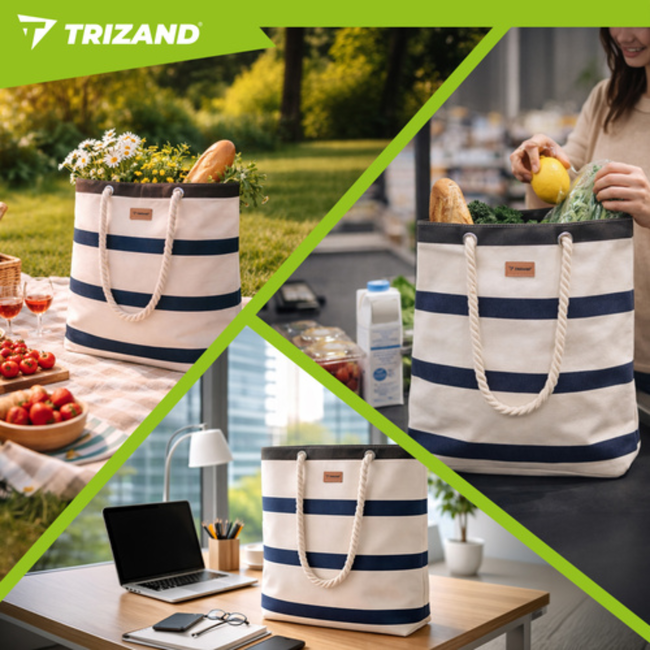 Trizand Grote waterdichte shopper voor strand, picknick en boodschappen met binnenvak en rits