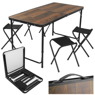 Trizand Compacte campingtafel met 4 klapstoelen, verstelbare hoogte en koffermodel voor tuin of camping