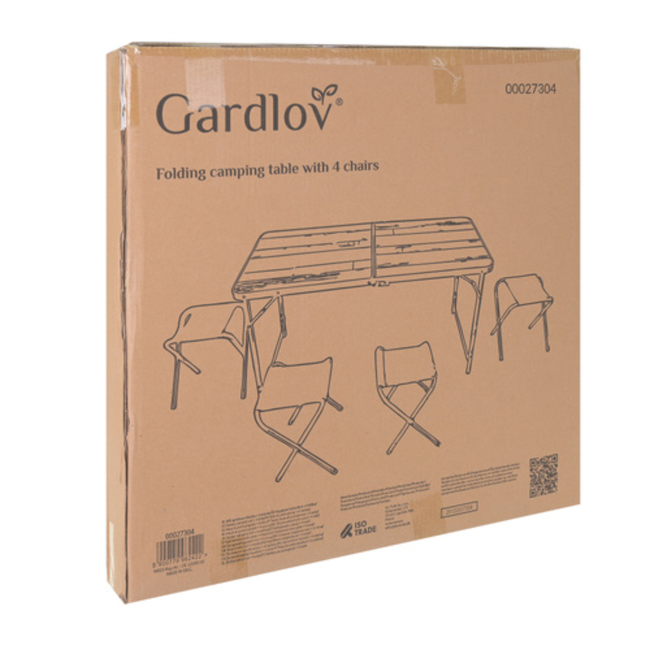 Gardlov Compacte campingtafel met 4 klapstoelen, verstelbare hoogte en koffermodel voor tuin of camping