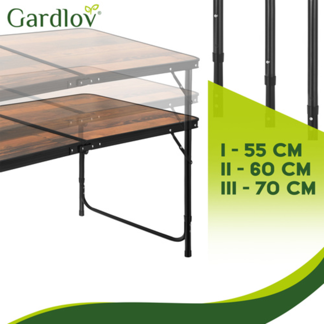 Gardlov Compacte campingtafel met 4 klapstoelen, verstelbare hoogte en koffermodel voor tuin of camping
