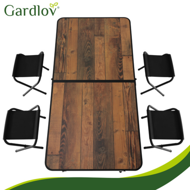 Gardlov Compacte campingtafel met 4 klapstoelen, verstelbare hoogte en koffermodel voor tuin of camping