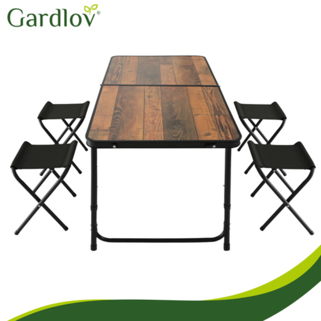 Gardlov Compacte campingtafel met 4 klapstoelen, verstelbare hoogte en koffermodel voor tuin of camping