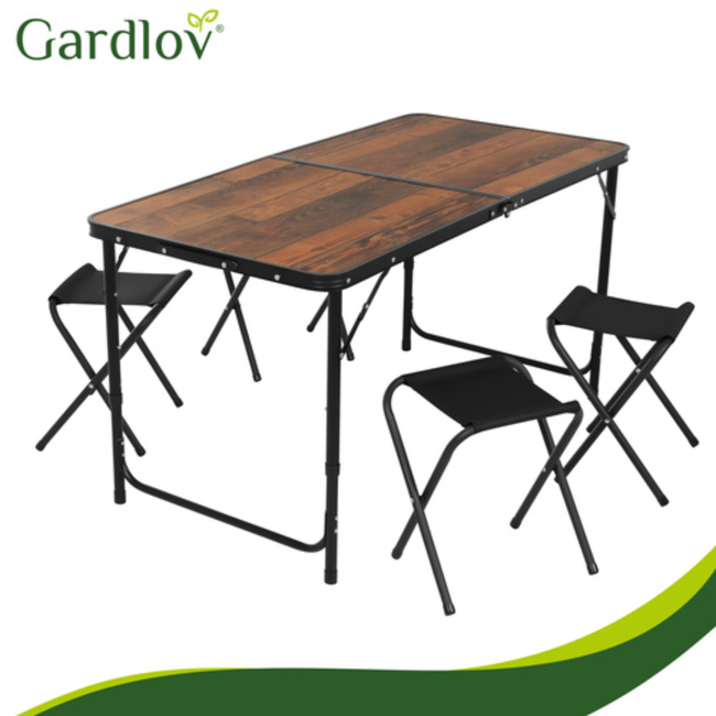 Gardlov Compacte campingtafel met 4 klapstoelen, verstelbare hoogte en koffermodel voor tuin of camping