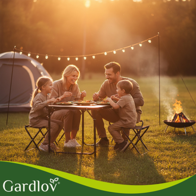 Gardlov Compacte campingtafel met 4 klapstoelen, verstelbare hoogte en koffermodel voor tuin of camping