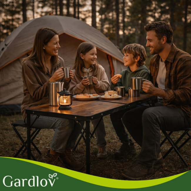 Gardlov Compacte campingtafel met 4 klapstoelen, verstelbare hoogte en koffermodel voor tuin of camping