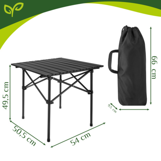 Gardlov Zwarte opvouwbare campingtafel met draaghoes en draagvermogen tot 70 kg voor balkon, terras en camping