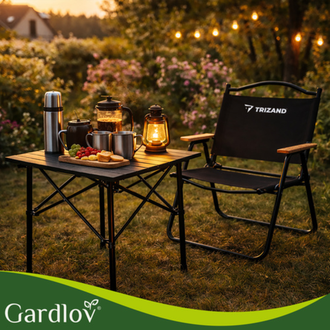 Gardlov Zwarte opvouwbare campingtafel met draaghoes en draagvermogen tot 70 kg voor balkon, terras en camping