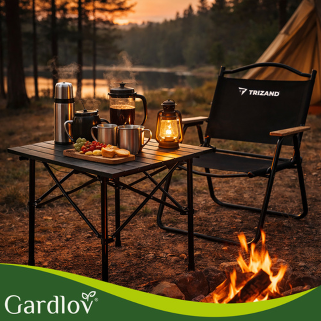 Gardlov Zwarte opvouwbare campingtafel met draaghoes en draagvermogen tot 70 kg voor balkon, terras en camping