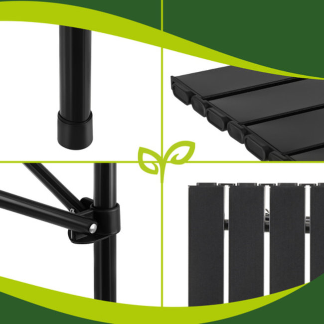 Gardlov Zwarte opvouwbare campingtafel met draaghoes en draagvermogen tot 70 kg voor balkon, terras en camping