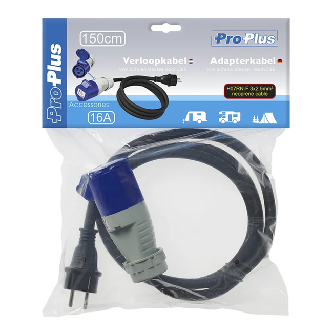 ProPlus Verloopkabel - 150 cm - Schuko naar CEE - 3 x 2,5 mm² - IP44