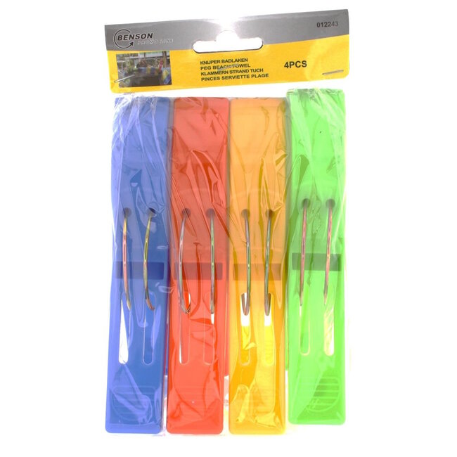 Benson Grote knijpers voor badlakens - set van 4 - kleurrijk - ideaal voor strandstoelen