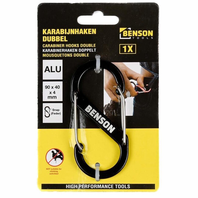 Benson Dubbele karabijnhaak - 40 x 90 mm - zwart - veelzijdig gebruik