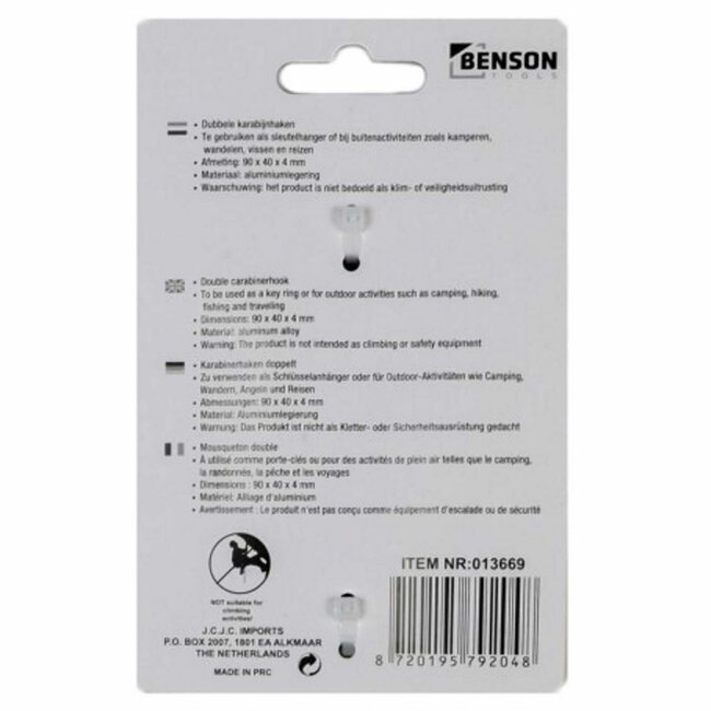 Benson Dubbele karabijnhaak - 40 x 90 mm - zwart - veelzijdig gebruik
