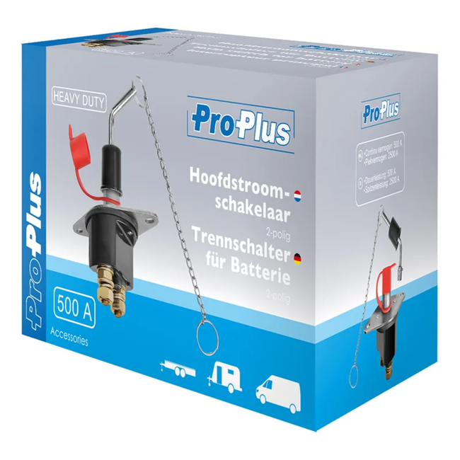 ProPlus Hoofdstroomschakelaar - 500A - Inbouw - 2-polig - Voor Caravan, Boot, Auto