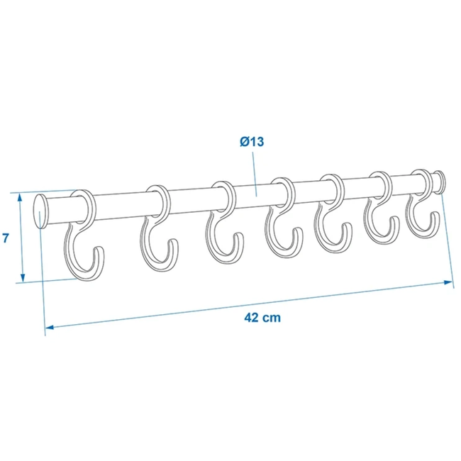 ProPlus Tentkapstok - Aluminium - 7 haken - 42 cm - Zilver/Zwart