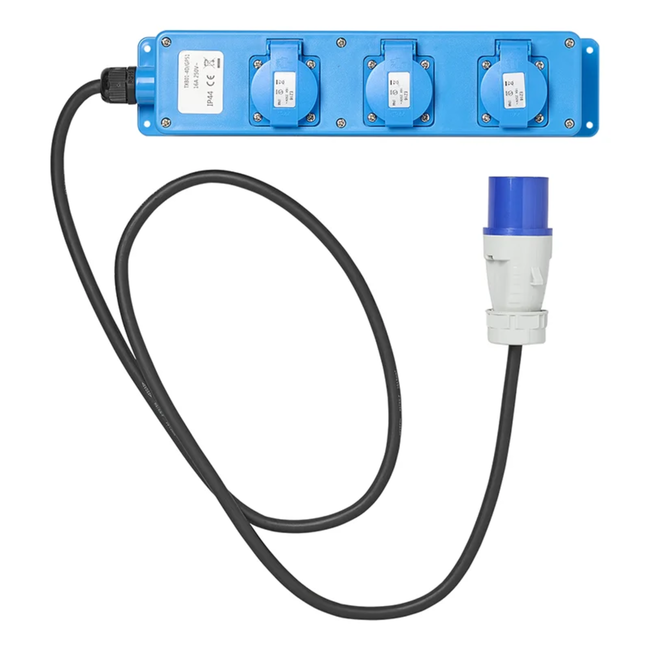 ProPlus Stekkerdoos - CEE naar 3 Schuko - 1,5 meter - IP44 - 16A