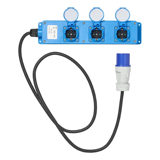 ProPlus Stekkerdoos - CEE naar 3 Schuko - 1,5 meter - IP44 - 16A