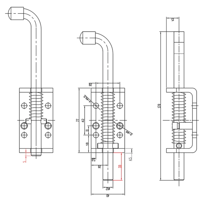 ProPlus Veergrendel staal - Ø 12 mm - 17 cm - zilver - met veer
