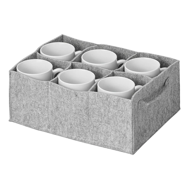 ProPlus Bekerhouder vilt - Grijs - Voor 6 mokken of glazen - Met handvatten - 29 x 20,5 x 11,5 cm
