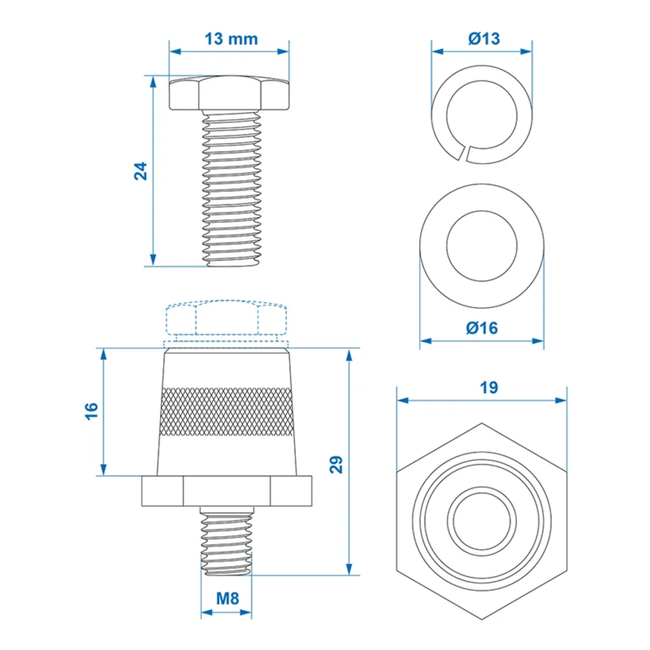 ProPlus Accupool Set M8 – Sterke Messing Accupolen met Schroef en Ring
