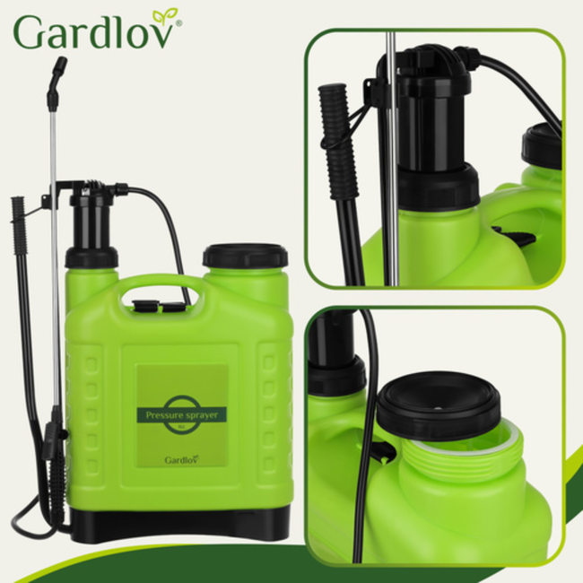 Gardlov rugdrukspuit 16L – handmatige tuinspuit met lange lans en slang