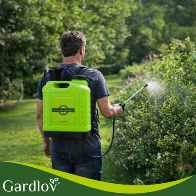 Gardlov rugdrukspuit 16L – handmatige tuinspuit met lange lans en slang