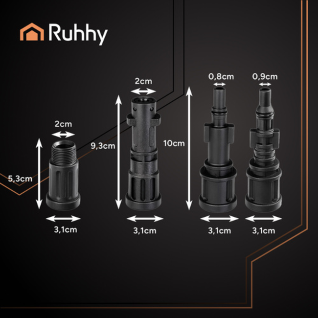 Ruhhy pijpreinigingsslang 20 m – hogedruk, 138 bar met 4 adapters