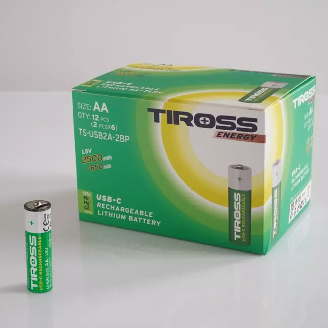 TIROSS Oplaadbare AA batterijen 1650 mAh met USB-C snelladen set van 2