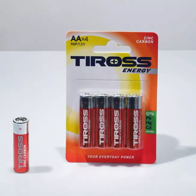 TIROSS AA batterijen set van 4 zink kool 1,5 V voor afstandsbediening en speelgoed