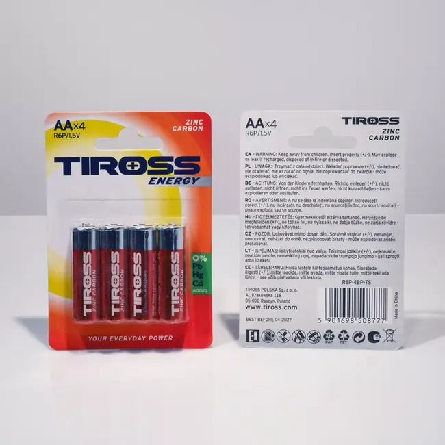TIROSS AA batterijen set van 4 zink kool 1,5 V voor afstandsbediening en speelgoed