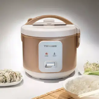 TIROSS Elektrische rijstkoker 1,2 L met warmhoudfunctie, antiaanbaklaag en stoomfunctie voor dagelijks gebruik
