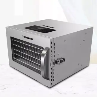 TIROSS RVS voedseldroger 400 W met LED display, timer tot 24 uur en instelbare temperatuur van 30 °C tot 90 °C