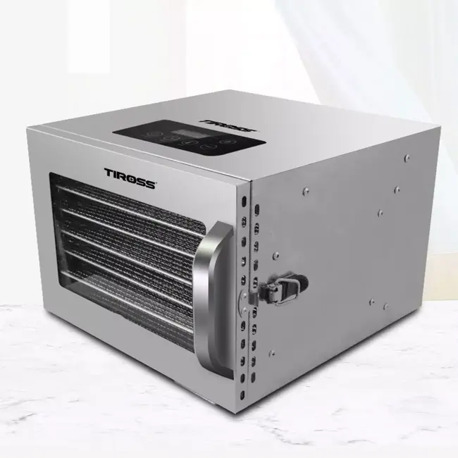 TIROSS RVS voedseldroger 400 W met LED display, timer tot 24 uur en instelbare temperatuur van 30 °C tot 90 °C