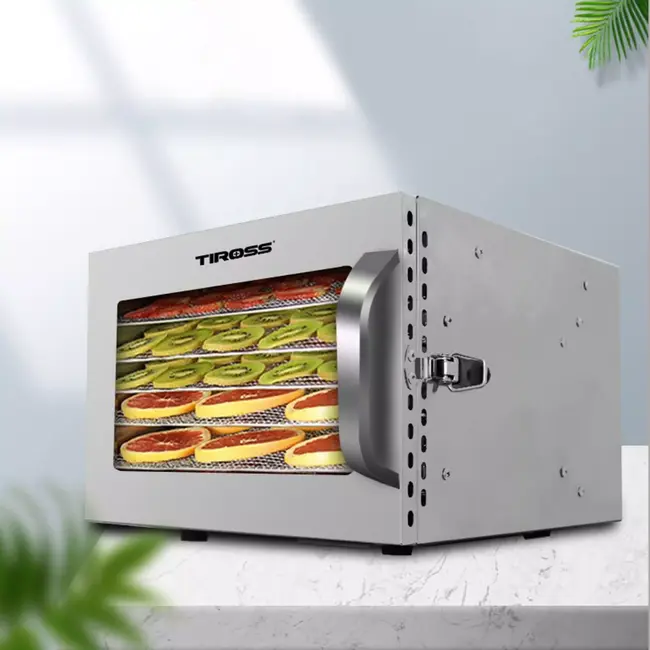 TIROSS RVS voedseldroger 400 W met LED display, timer tot 24 uur en instelbare temperatuur van 30 °C tot 90 °C