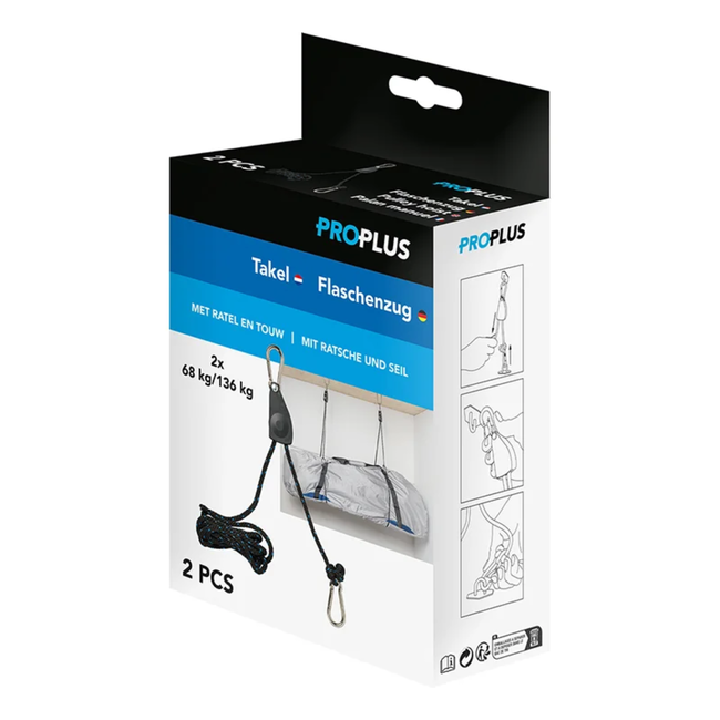 ProPlus Takelset met ratel en touw - 136 kg capaciteit - 2,5 meter - 2 stuks