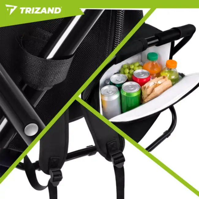 Trizand 3 in 1 Opvouwbare visstoel met koelvak en rugzak 36 x 29 x 41 cm