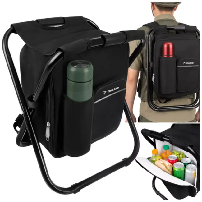Trizand 3 in 1 Opvouwbare visstoel met koelvak en rugzak 36 x 29 x 41 cm