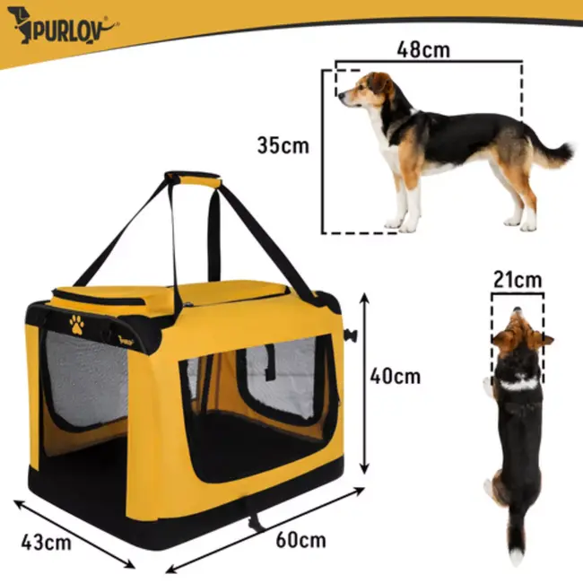 Purlov Gele opvouwbare transporttas voor hond en kat 60 x 42 x 44 cm met stevige constructie