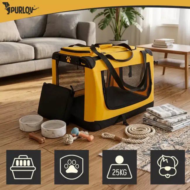 Purlov Gele opvouwbare transporttas voor hond en kat 60 x 42 x 44 cm met stevige constructie