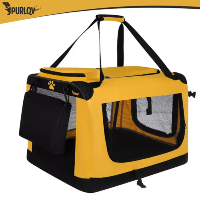 Purlov Gele opvouwbare transporttas voor hond en kat 60 x 42 x 44 cm met stevige constructie