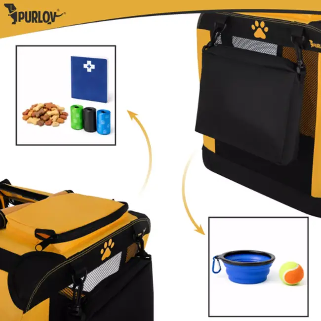 Purlov Gele opvouwbare transporttas voor hond en kat 60 x 42 x 44 cm met stevige constructie