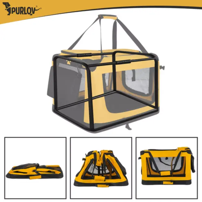 Purlov Gele opvouwbare transporttas voor hond en kat 60 x 42 x 44 cm met stevige constructie