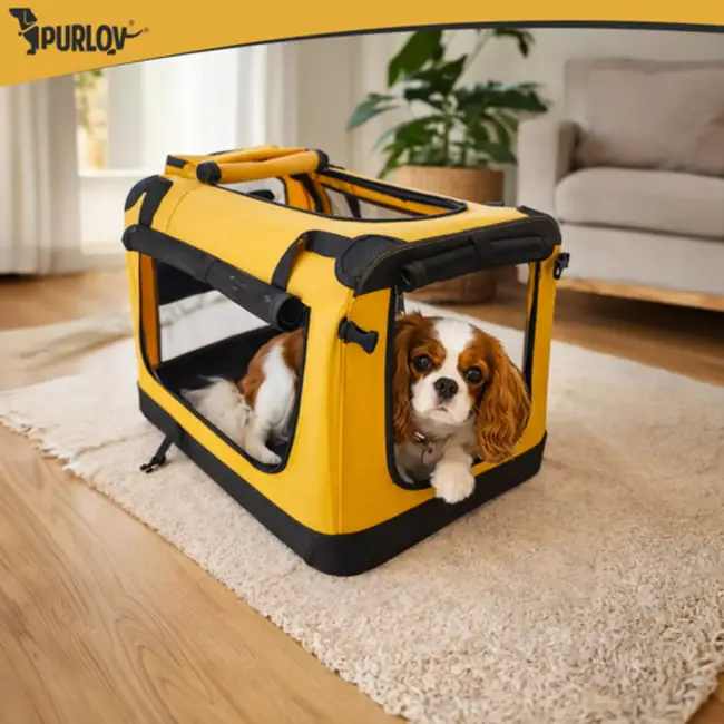 Purlov Gele opvouwbare transporttas voor hond en kat 60 x 42 x 44 cm met stevige constructie