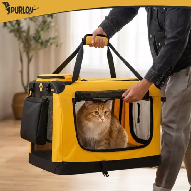 Purlov Gele opvouwbare transporttas voor hond en kat 60 x 42 x 44 cm met stevige constructie