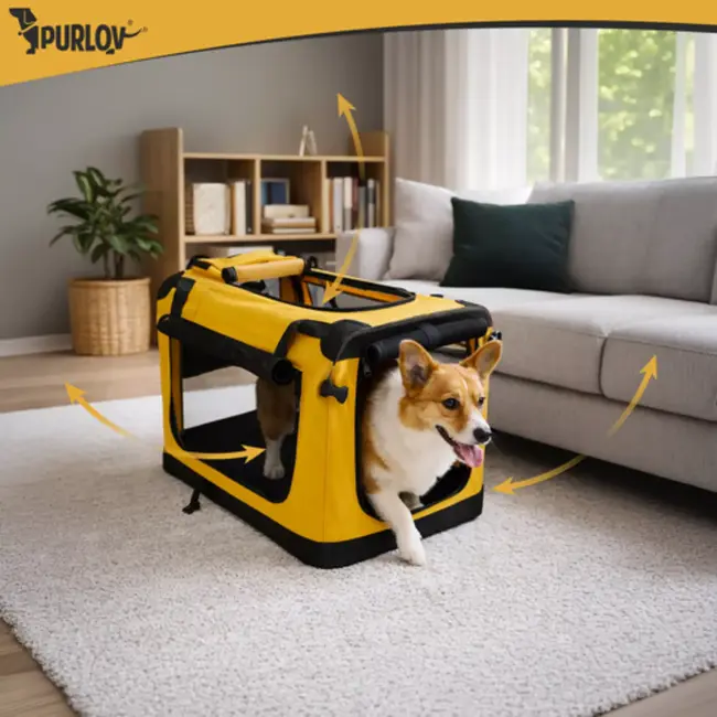 Purlov Gele opvouwbare transporttas voor hond en kat 60 x 42 x 44 cm met stevige constructie