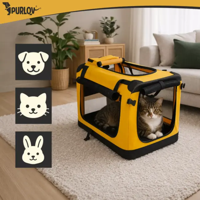 Purlov Gele opvouwbare transporttas voor hond en kat 60 x 42 x 44 cm met stevige constructie