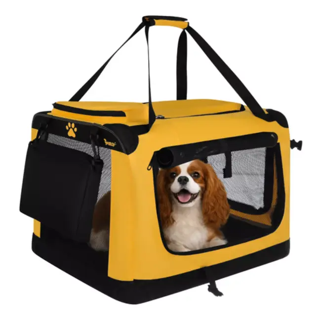 Purlov Gele opvouwbare transporttas voor hond en kat 60 x 42 x 44 cm met stevige constructie