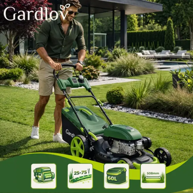 Gardlov Krachtige grasmaaier 196 cc met aandrijving en 4-in-1 functies voor gazononderhoud