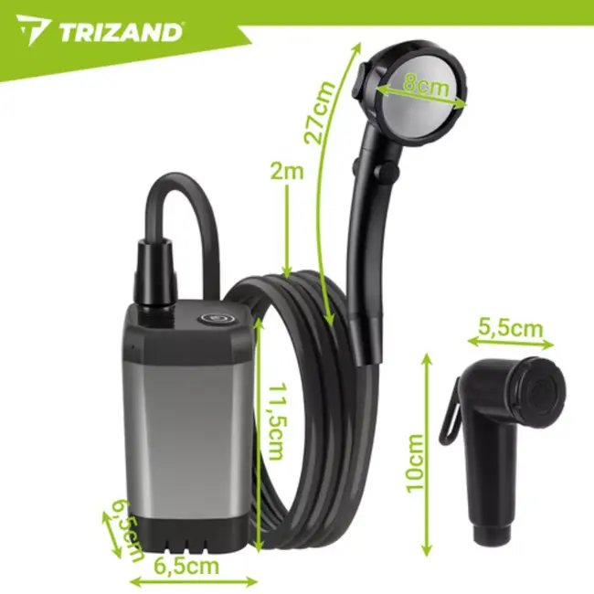 Trizand Mobiele douche met pomp 6000 mAh en 2 m slang voor kamperen en sport